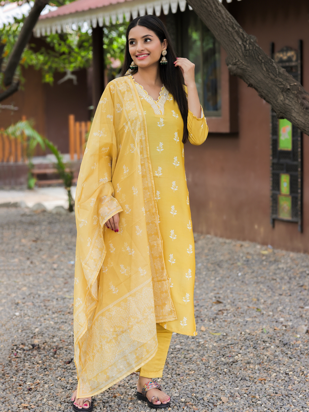 Party Wear Embroidered Worked Kurta With Pant And Duppata Set - Image 6